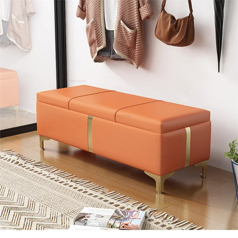 Nordic Shoe Changing Stool – European Style Storage Bench Ottoman