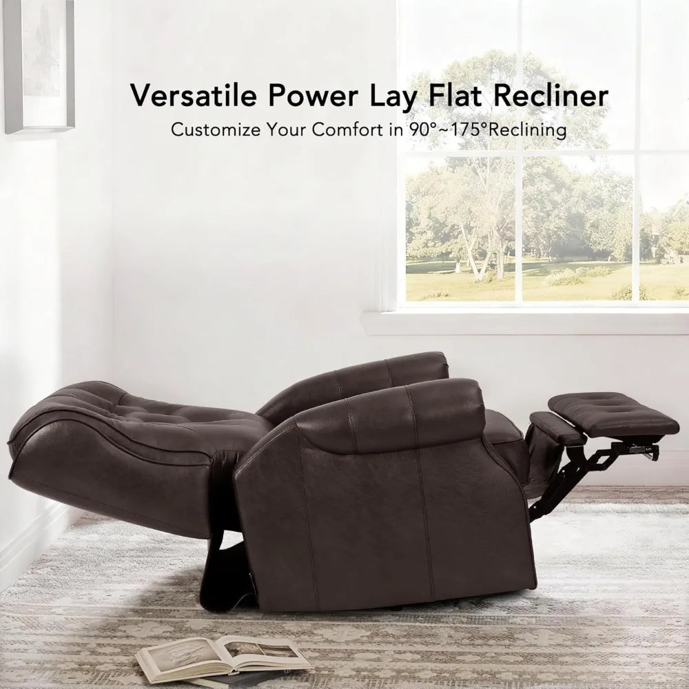 Dual Motor Lay Flat Power Recliner Chair, Mid Century Wingback Recliner with Independent Adjustable Backrest and Extended