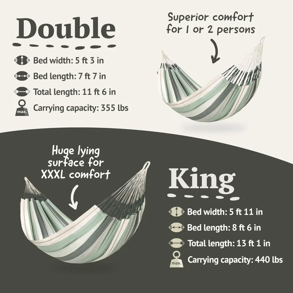 LA SIESTA Modesta Organic Cotton Hammock - Indoor/Outdoor Hammock for Bedroom, Backyard, Porch, Patio & Tree - Extra Large, 2 Pe