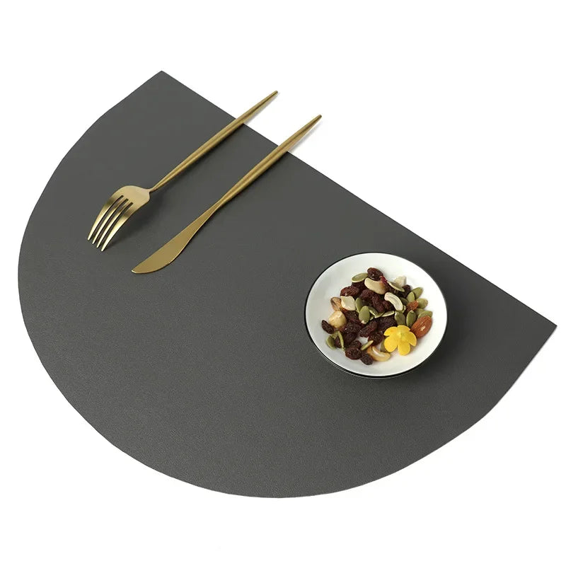 PU Leather Placemat for Table Insulation Pads Tableware Waterproof Oil-proof Semicircle Table Mats Home Decoration Kitchen Tool