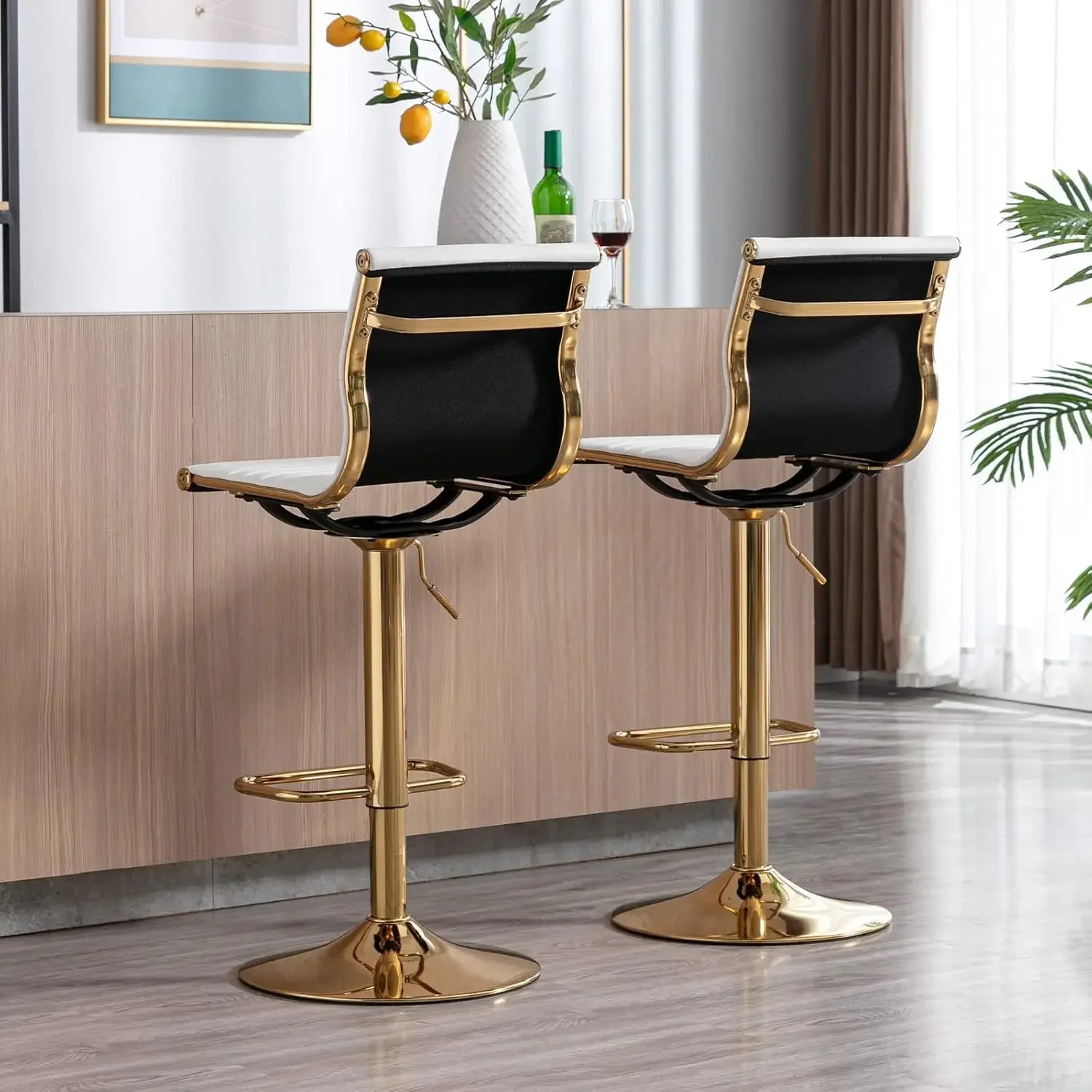 White Adjustable Bar Stools – Faux Leather Counter-Height Chairs with Back (Set of 2)