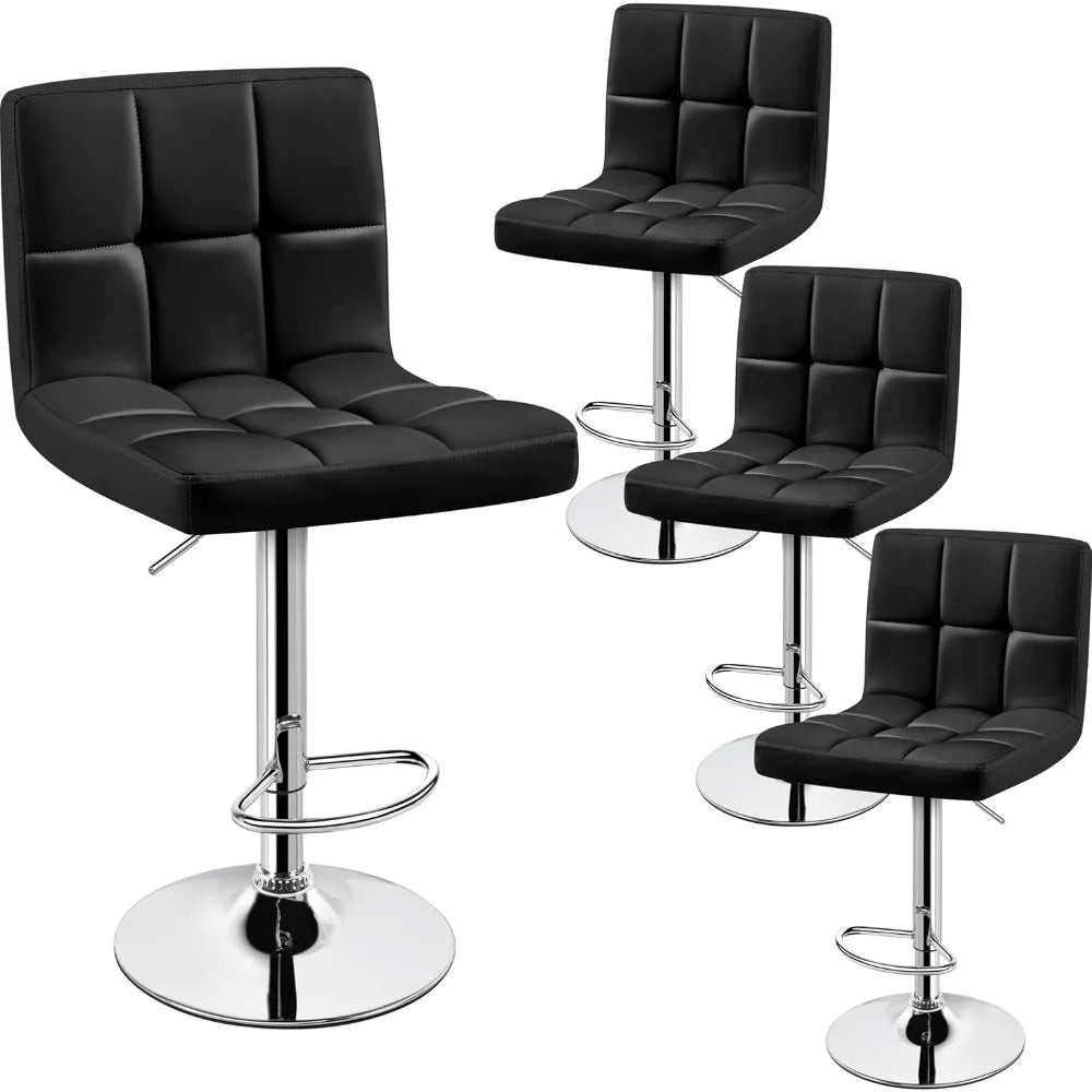 PU Leather Swivel Bar Stools – Height Adjustable Counter Chairs with Back (Set of 4)