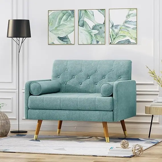 Mid-Century Style Upholstered Armchair with Tufted Back, Blue Accent Chair for Living Room or Bedroom, Single Sofa for Modern Ho