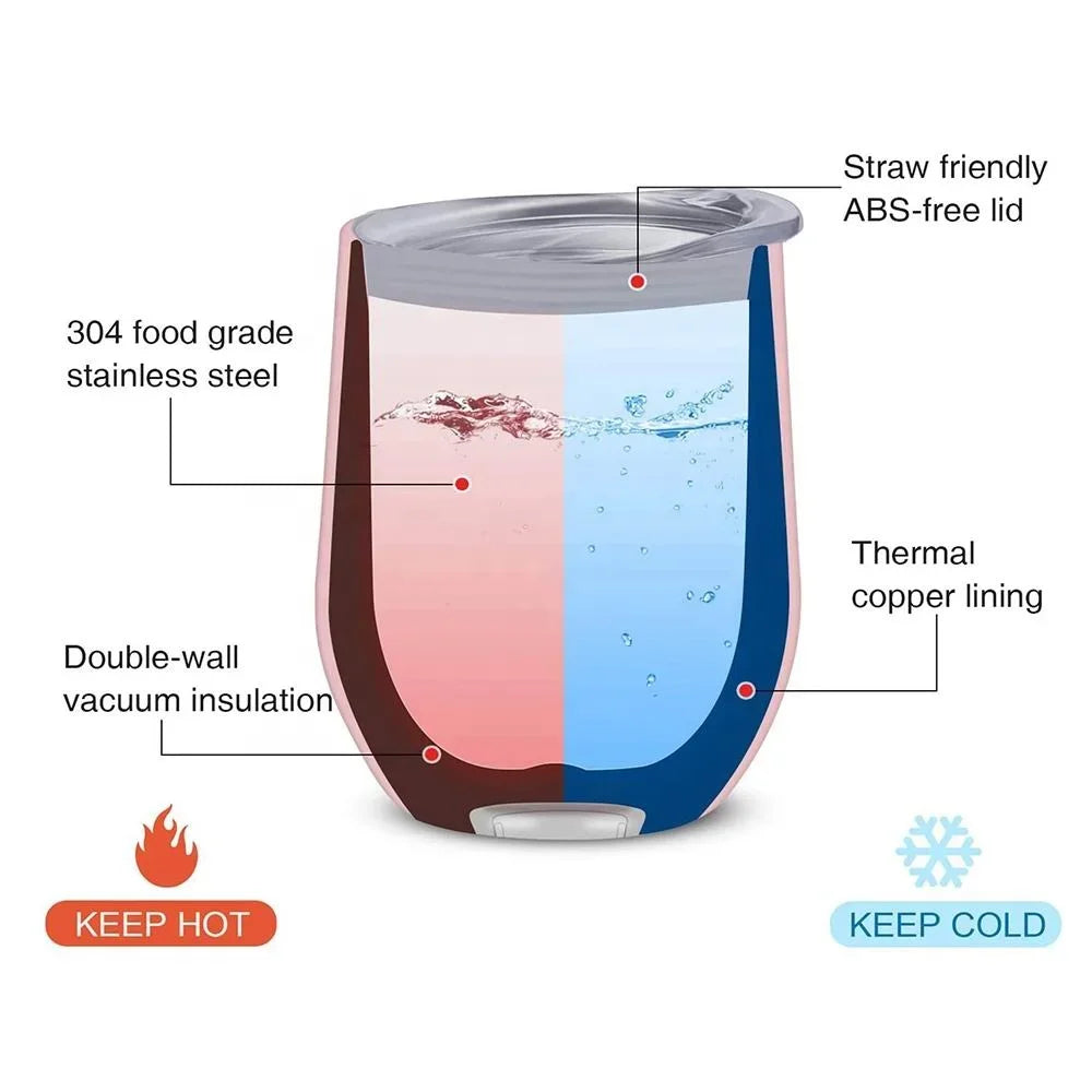 Stemless 12oz Insulated Wine Tumbler – Double-Wall Stainless Steel Travel Cup
