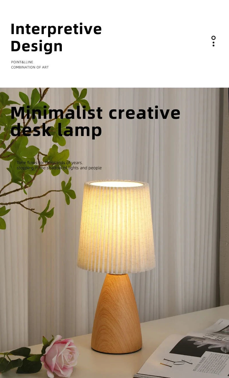 LED Table Lamp Retro Bedroom Fabric Pleated USB Study For Home Room Decor Desktop Decorative Ambiance Bedrooms Bedside Desk Lamp