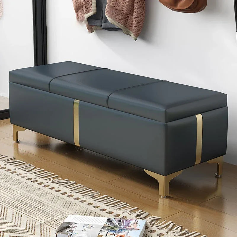 Nordic Shoe Changing Stool – European Style Storage Bench Ottoman