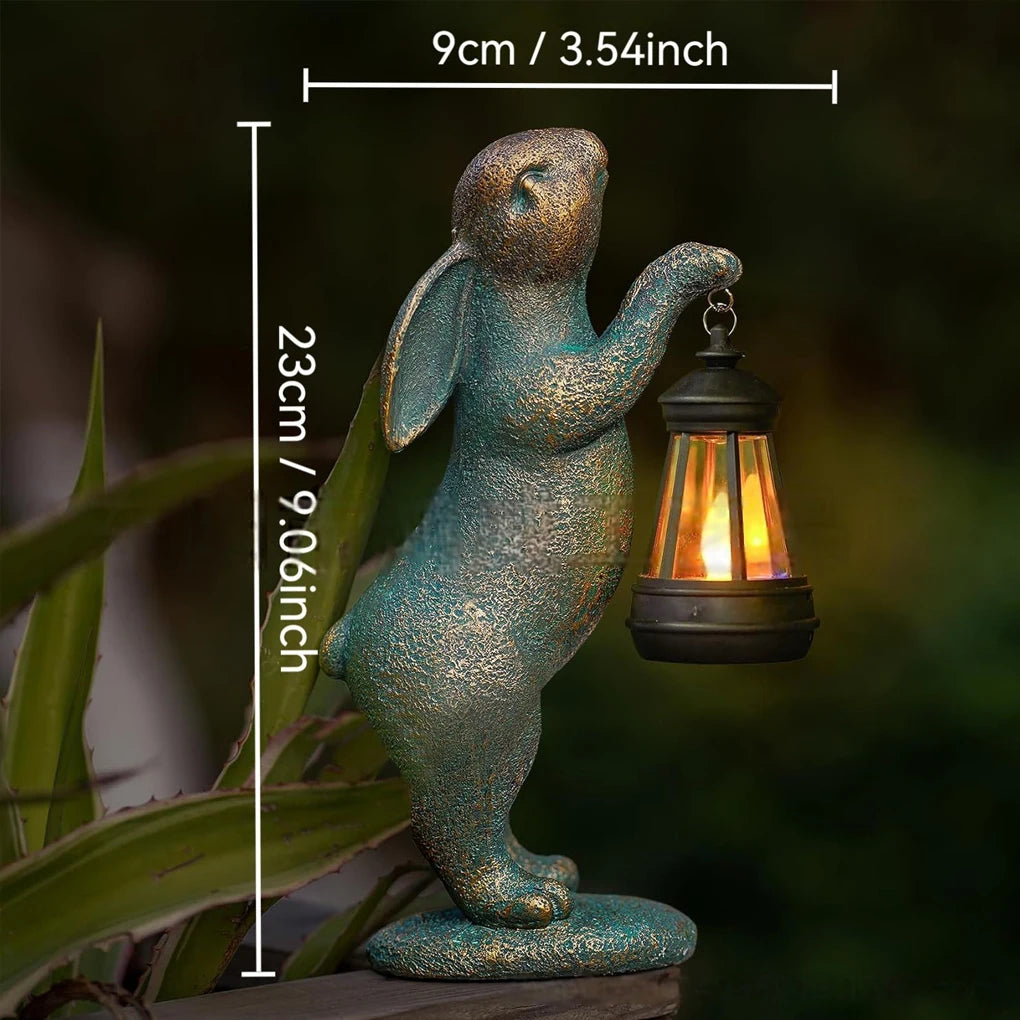 Garden Statues Rabbit with Solar Lantern Outdoor Bunny Figurines Decorations for Patio Yard Lawn Ornaments Gifts