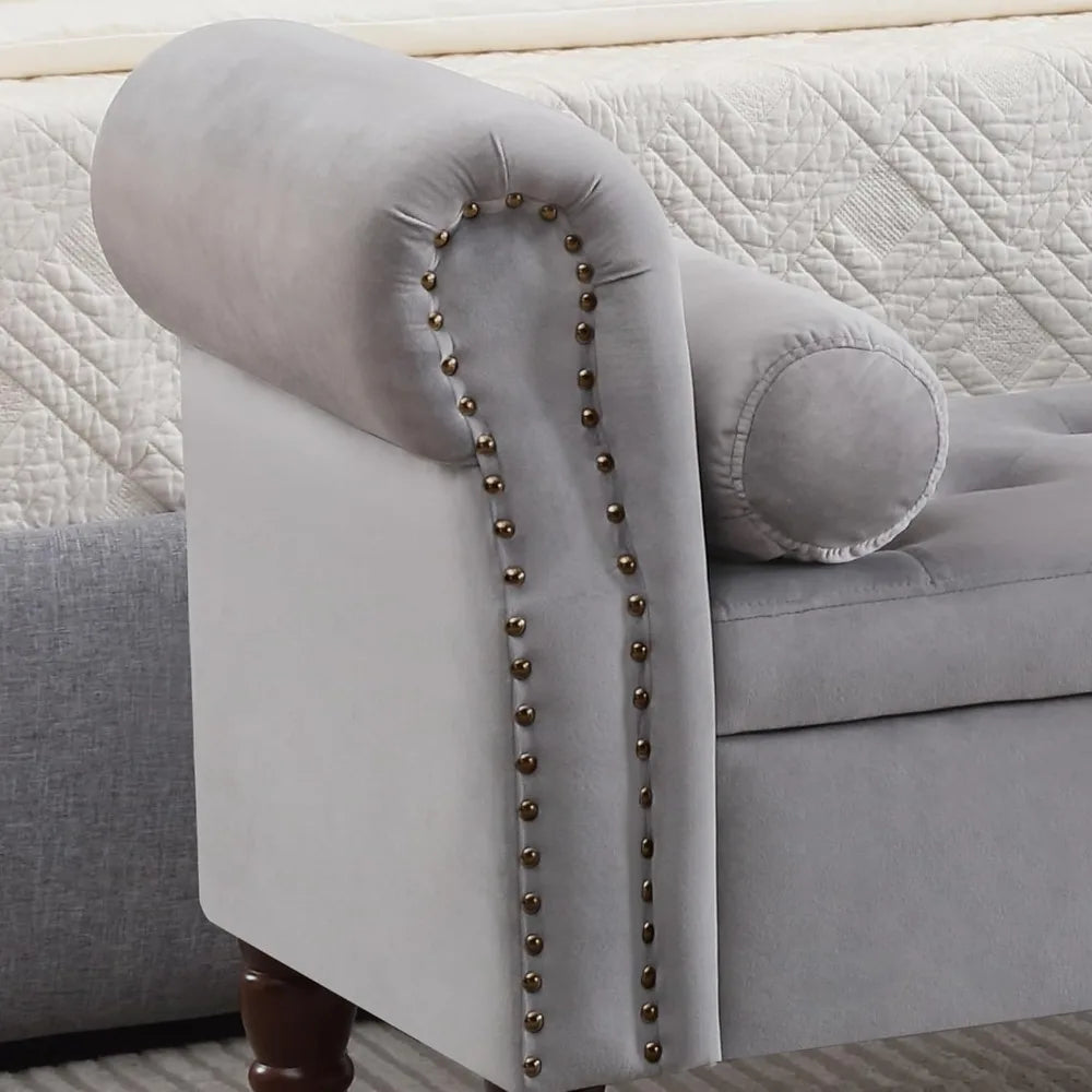 King Size Velvet Upholstered Storage Bench – End-of-Bed Bedroom Bench