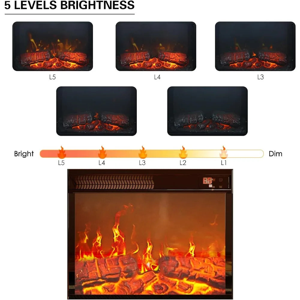 TV Stand with Fireplace, Entertainment Center with Power Outlets and LED Lights, TV Stand Dresser for 50 inch TV, 6 Drawers