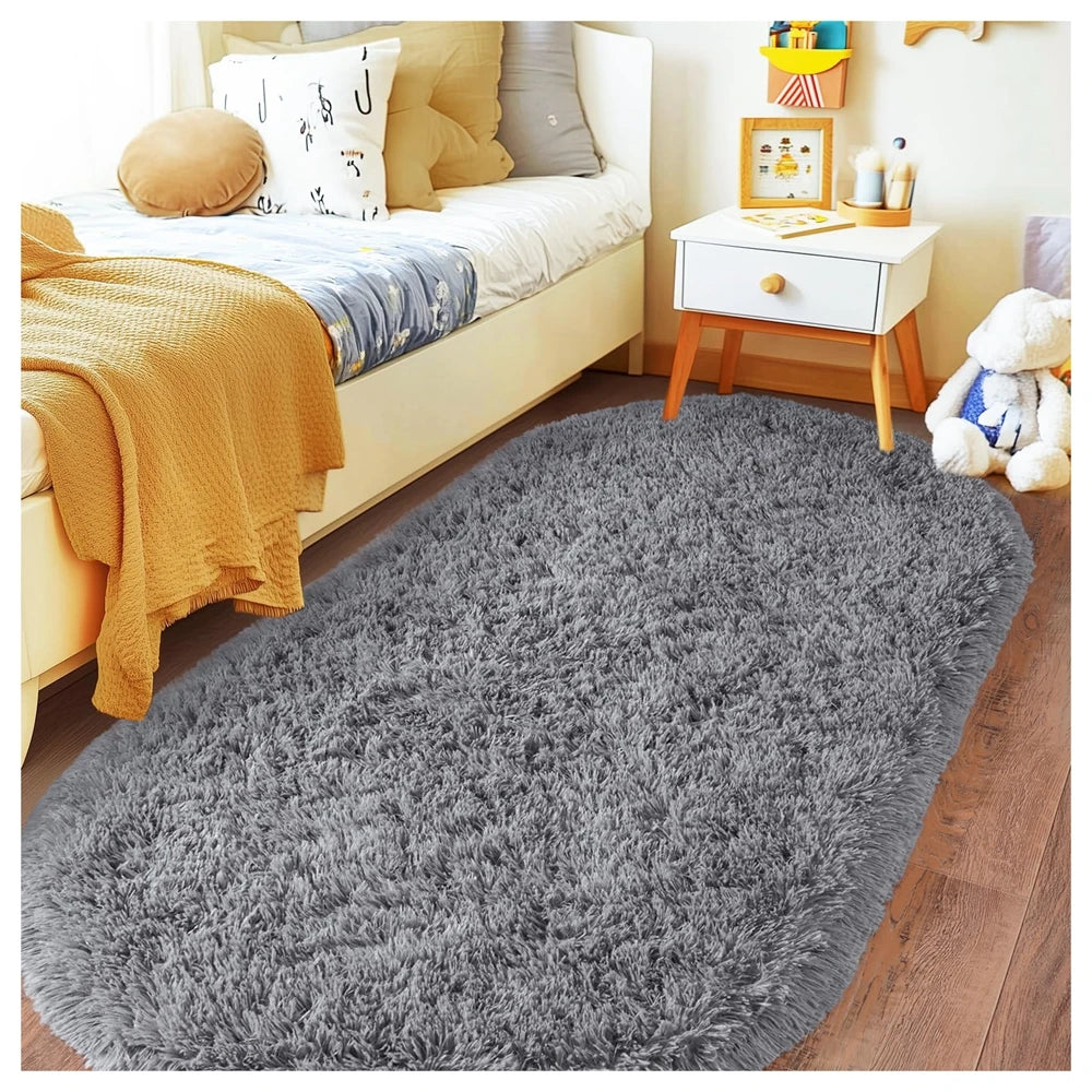 Tie Dye Light Gray Carpet Oval Fluffy Plush Bedside Mat Children's Bedroom Moisture-Proof Mat Living Room Home Decoration Rugs