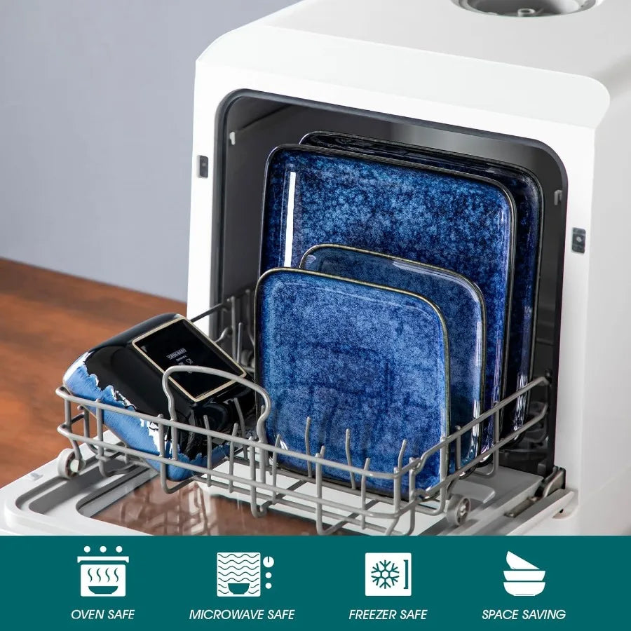 Stern Blue Square Dinnerware Set – 16 Piece Stoneware Tableware Collection