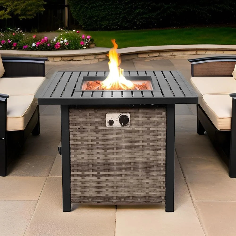 Fire Pit Table Outdoor Firepit 50,000 BTU Firepits for Outside with Lava Rocks and Removable Lid Metal Fire Pits for Outside