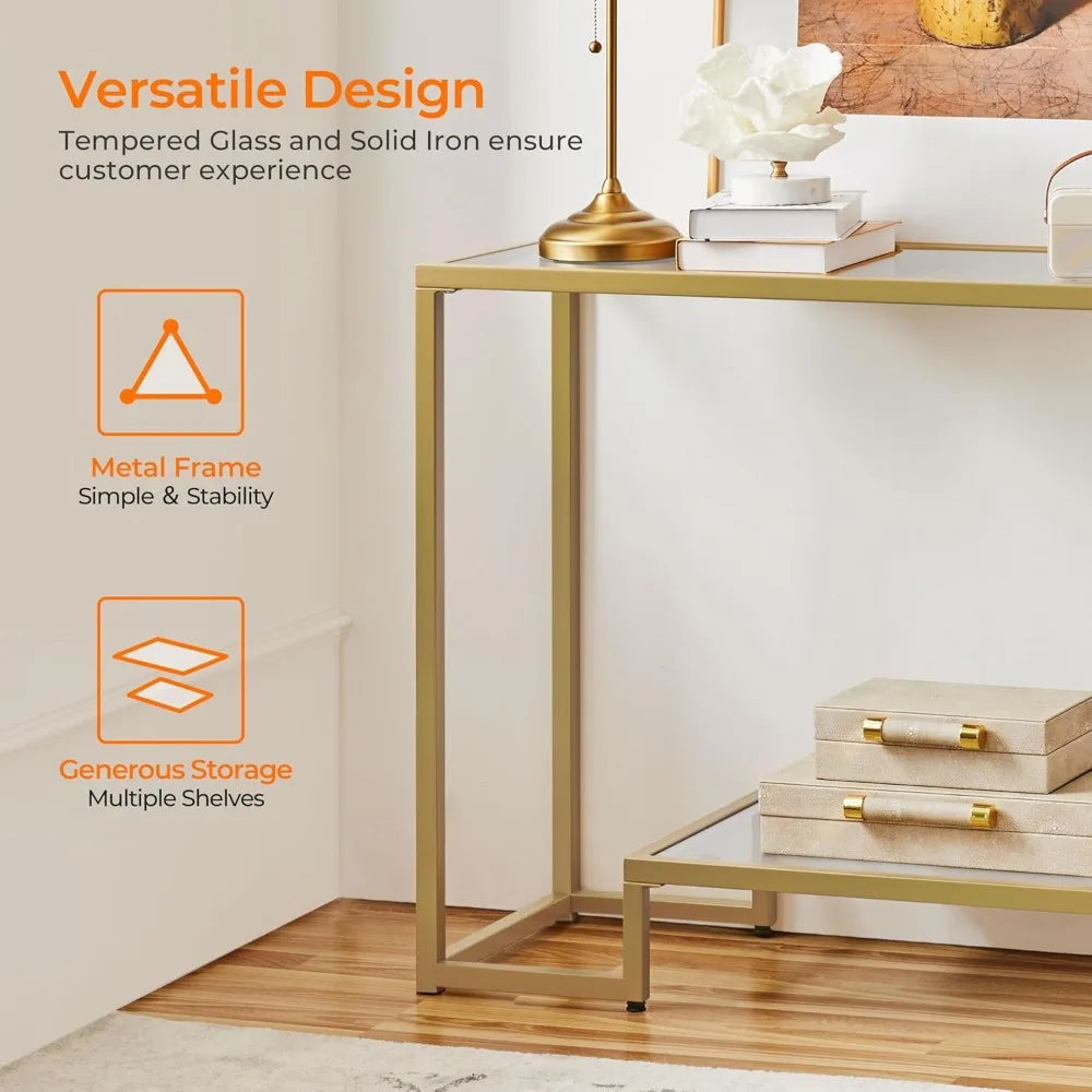 42 Inch Console Table with Tempered Glass, Narrow Entryway Sofa Table, 2-Tier Hallway Table, Ideal for Entrance Stands and Livin