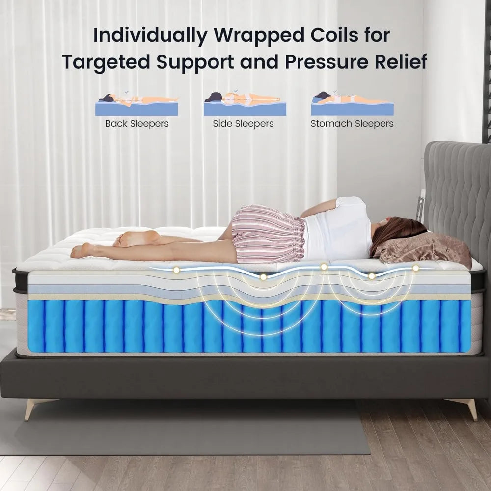 Hybrid Queen Mattress, 12-Inch Medium Firm, Memory Foam and Pocketed Coil Support, Edge Reinforcement