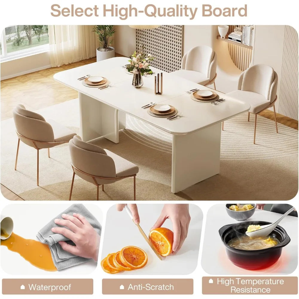 Large 63" Rectangular Dining Table for 4-6, Arch-Leg Design Kitchen Table for Dining