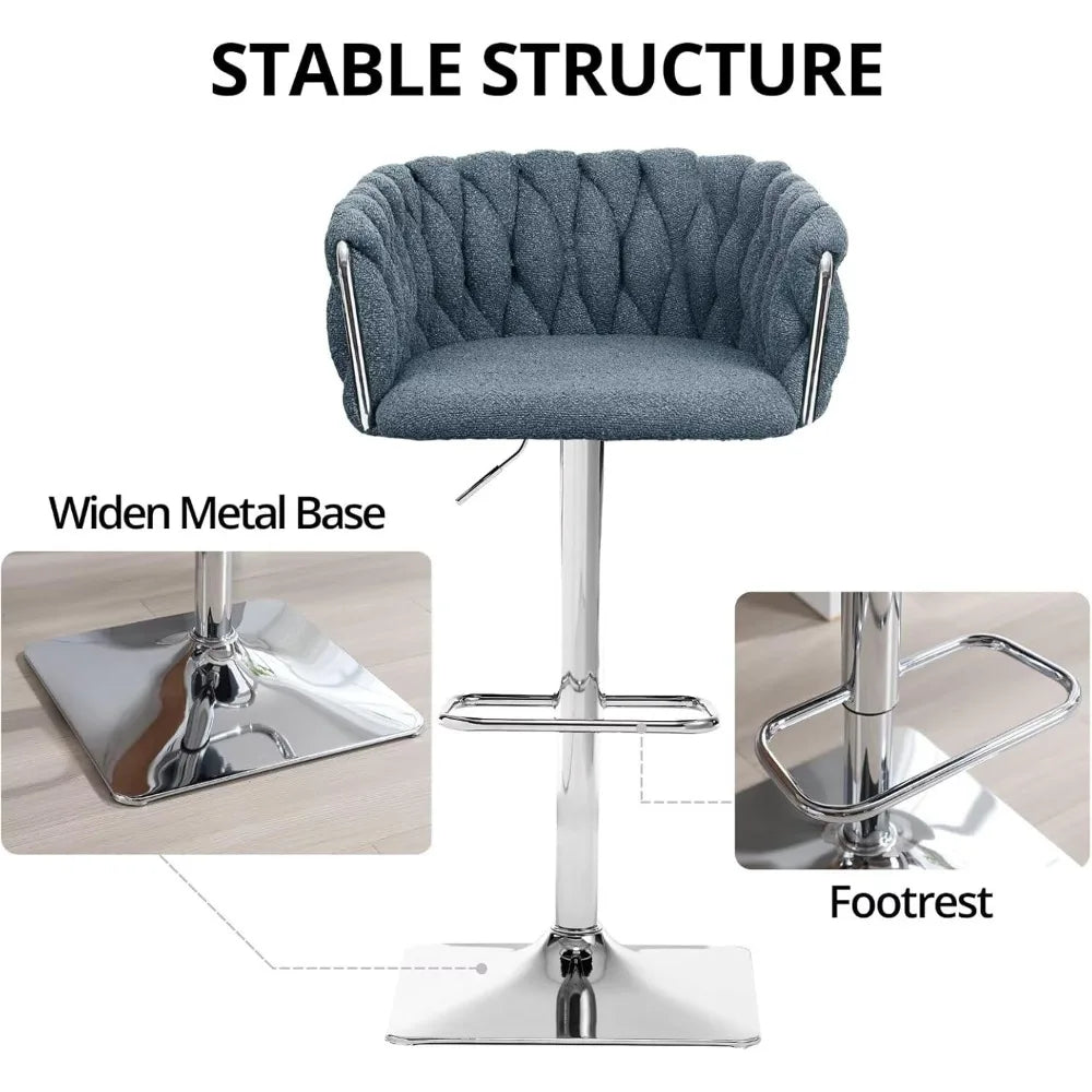 Swivel Counter-Height Bar Stools with Woven Backrest – Bouclé Upholstered (Set of 2)