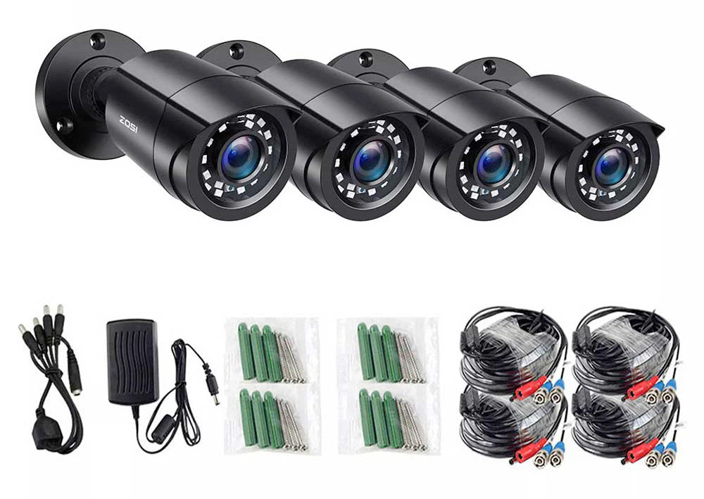 ZOSI 1080P HD Bullet Security Cameras – 4-Pack (Indoor / Outdoor)
