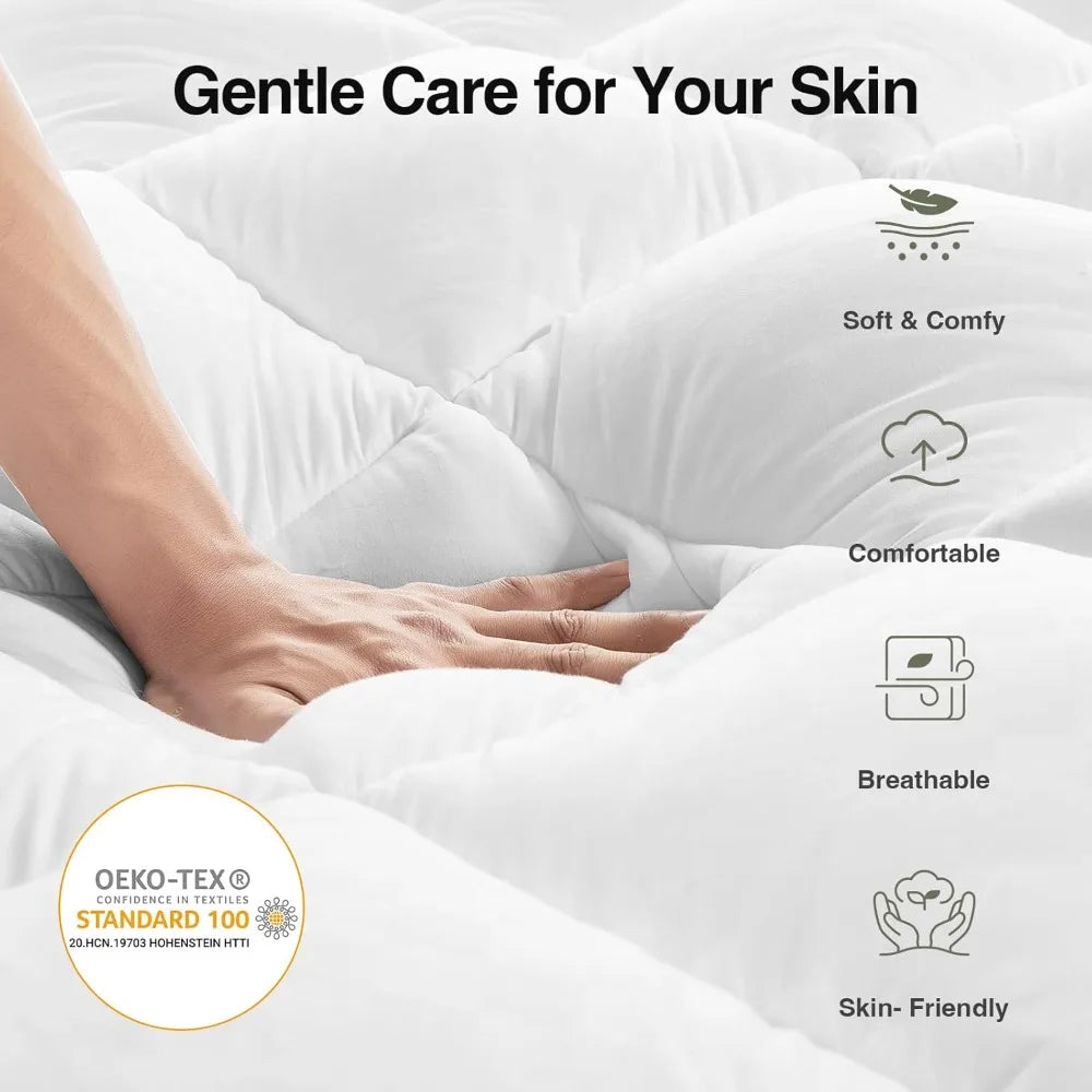 Extra Thick Pillow Top Mattress Topper - Novilla Queen Size Down Alternative Mattress Pad with Breathable Cover