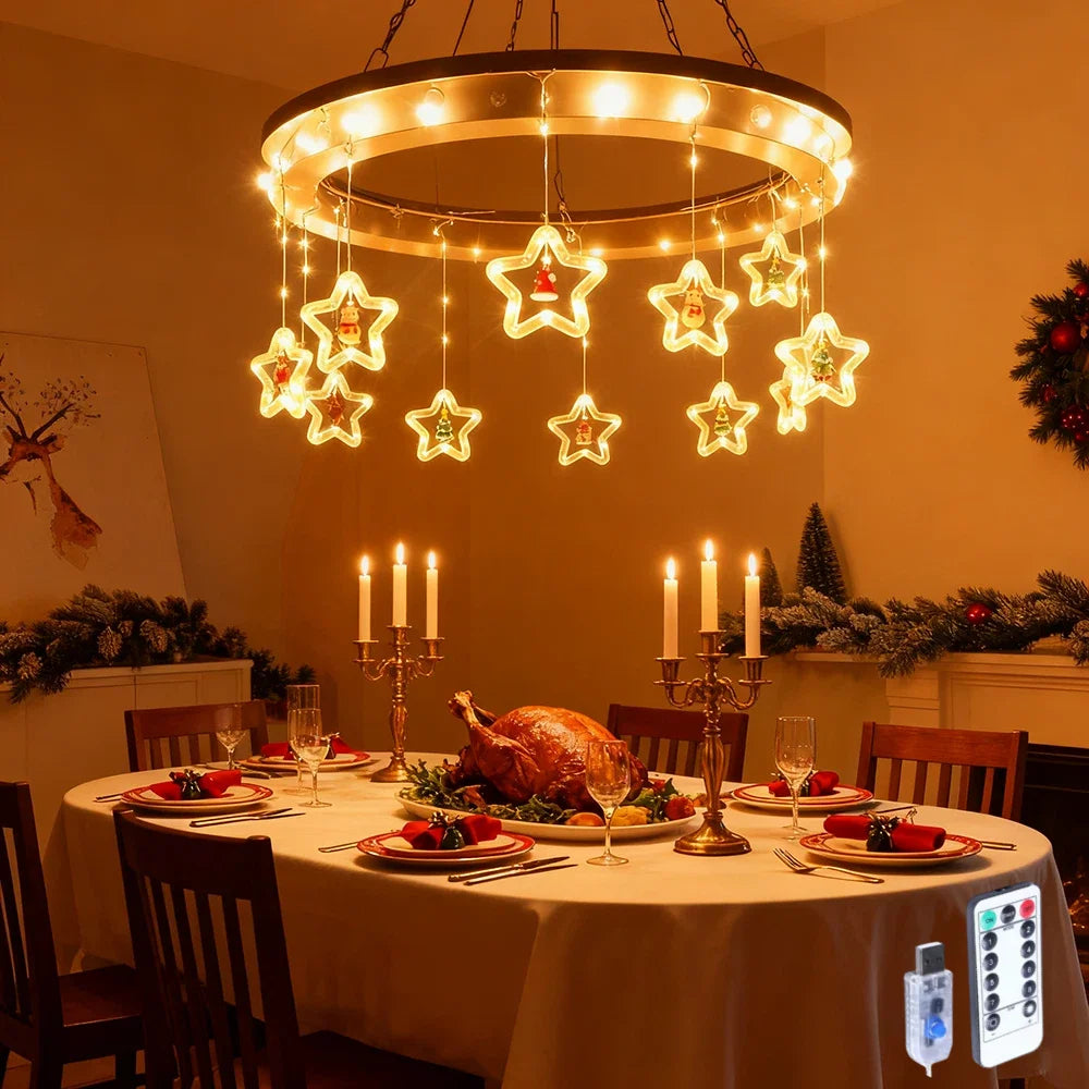 1pc Christmas Stars LED String Lights USB Operated  with Remote Christmas Decorative Ring Lights for  Indoor Decorations