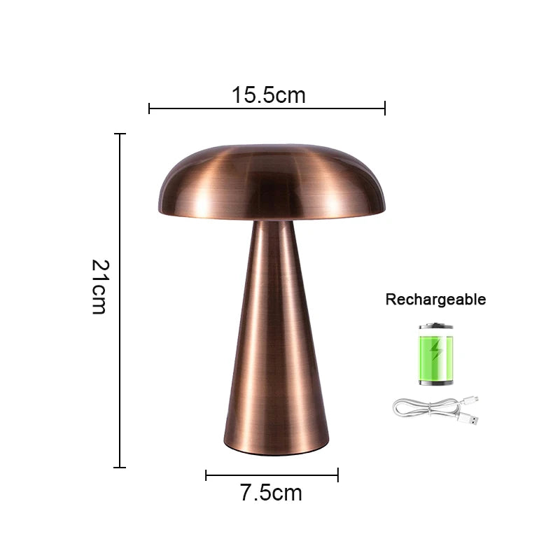 Rechargeable Table Lamp Bedroom Decoration Bar Living Room Bedside Mood Lights Touch Three Level Dimming Metal Mushroom Lamps