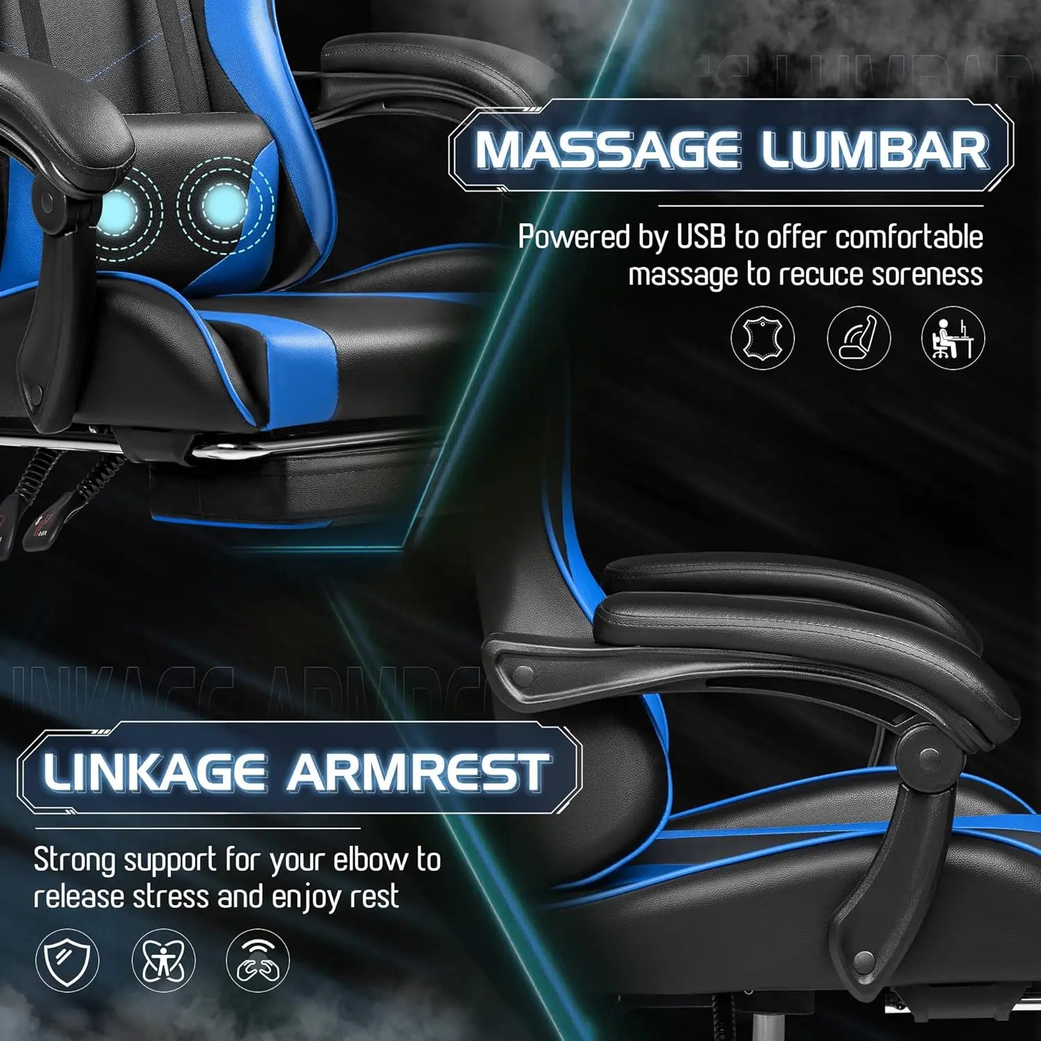 Homall Gaming Chair Video Game Chair Footrest and Massage Lumbar Support Ergonomic Computer Chair Height Adjustable Swivel Seat