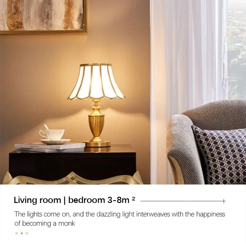 American Modern Brass Gold Desk Lamp LED Creative Retro Luxury Bedroom Bedside Glass Lamp Pure Copper Home Decoration Desk Lamp