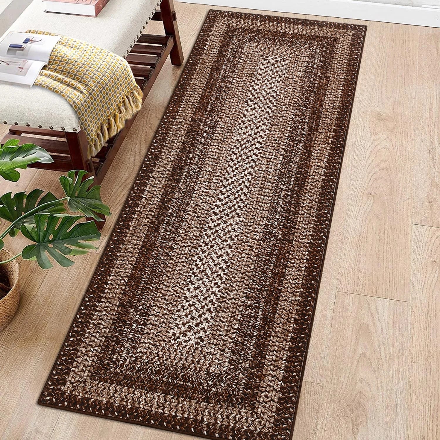 Washable Area Rugs Large Rugs for Living Room Modern Braided Print Non Slip Rug Indoor Floor Cover Accent Carpet for Bedroom