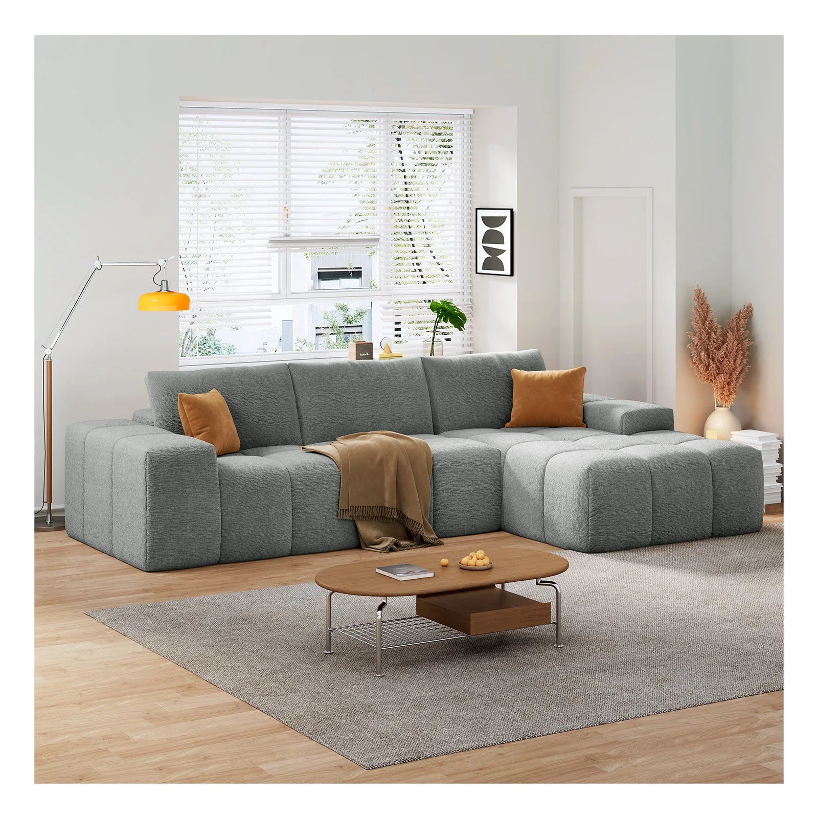 Modern L-Shaped Sectional Sofa, Modular Living Room Couch, Blue Fabric Upholstery, Contemporary Design for Home, Office (