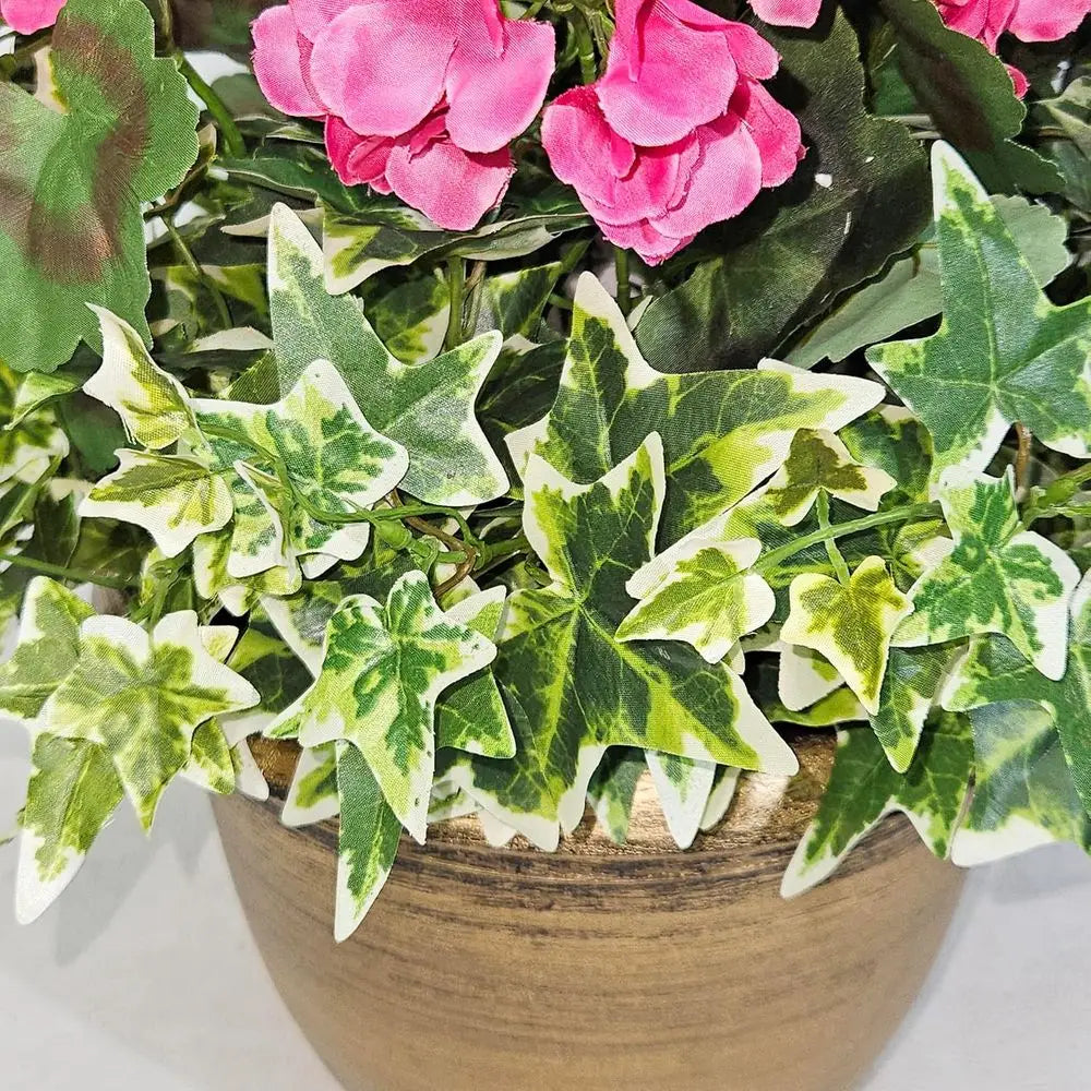 Pink Flowering Artificial Geranium Plant in Bronze Pot for Outdoor Porch and Patio Decor, Large Arrangement with Heavy Pot