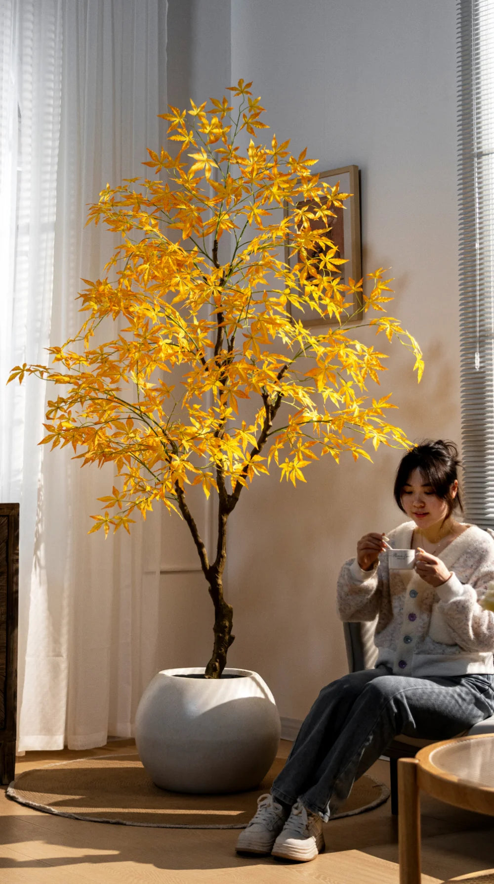 Artificial Maple Tree Red Maple Fake Tree Large Indoor Potted Plant Home Living Room Window Display Decoration Floor Greenery