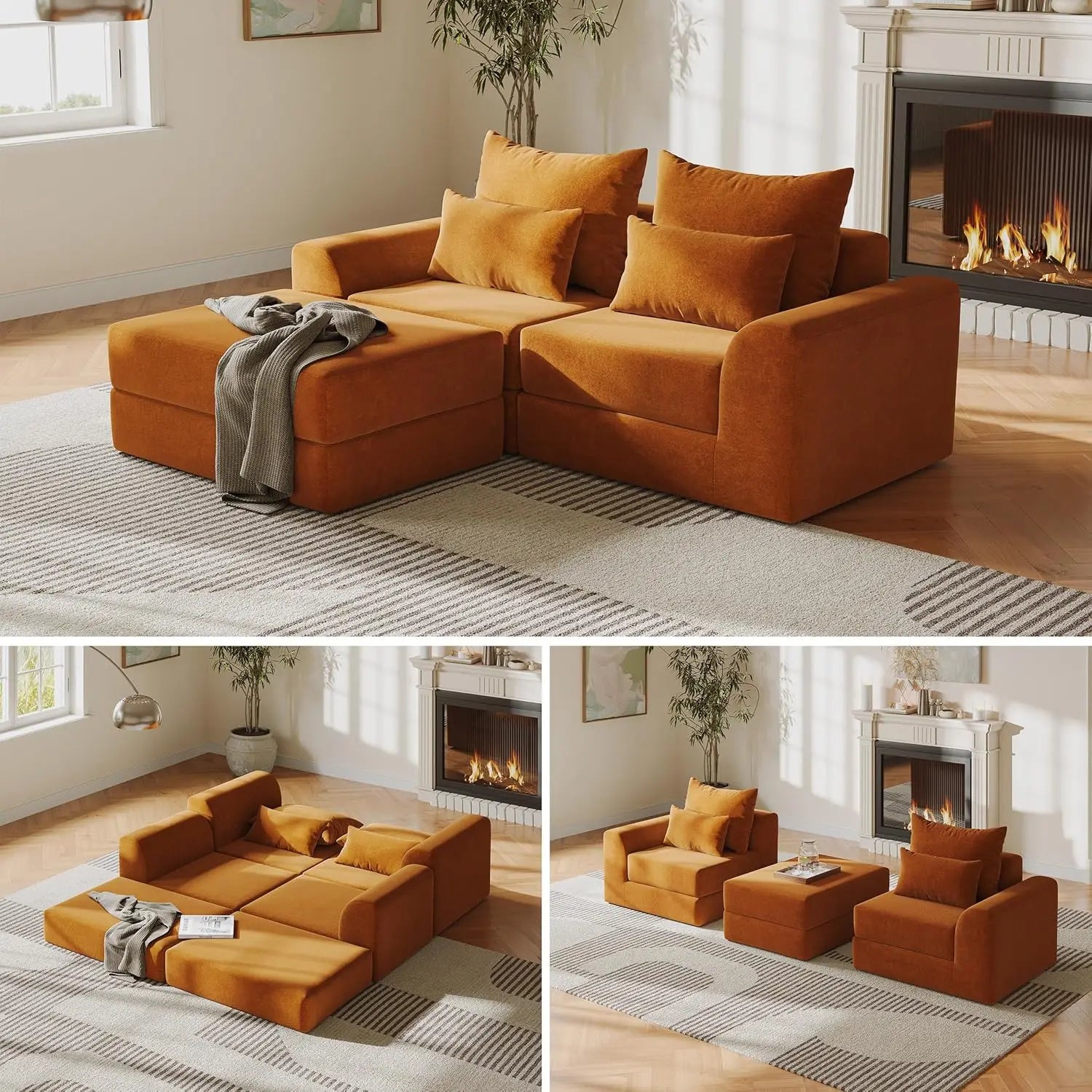 Modular loveseat with Ottoman, L-Shape Cloud Sofa, Customizable Sectional Couch, Free Combination Design for Modern Living Room