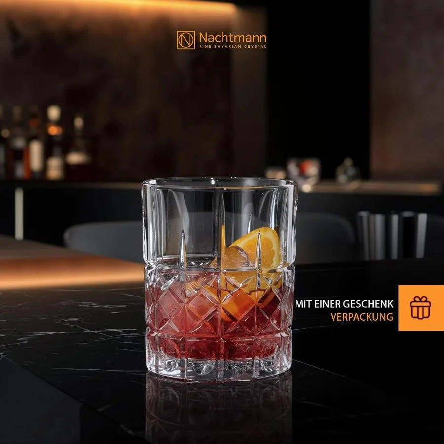 Highland 12Ounce Whiskey Glass Set of 4 for Scotch Rum and Spirits Classic Barware with Assorted Patterns Ideal for Home Bars G