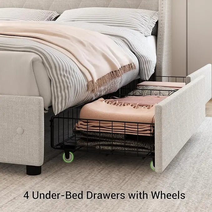 Queen Size Bed Frame with USB Ports & Charging Outlets – Storage Platform Bed with Metal Frame