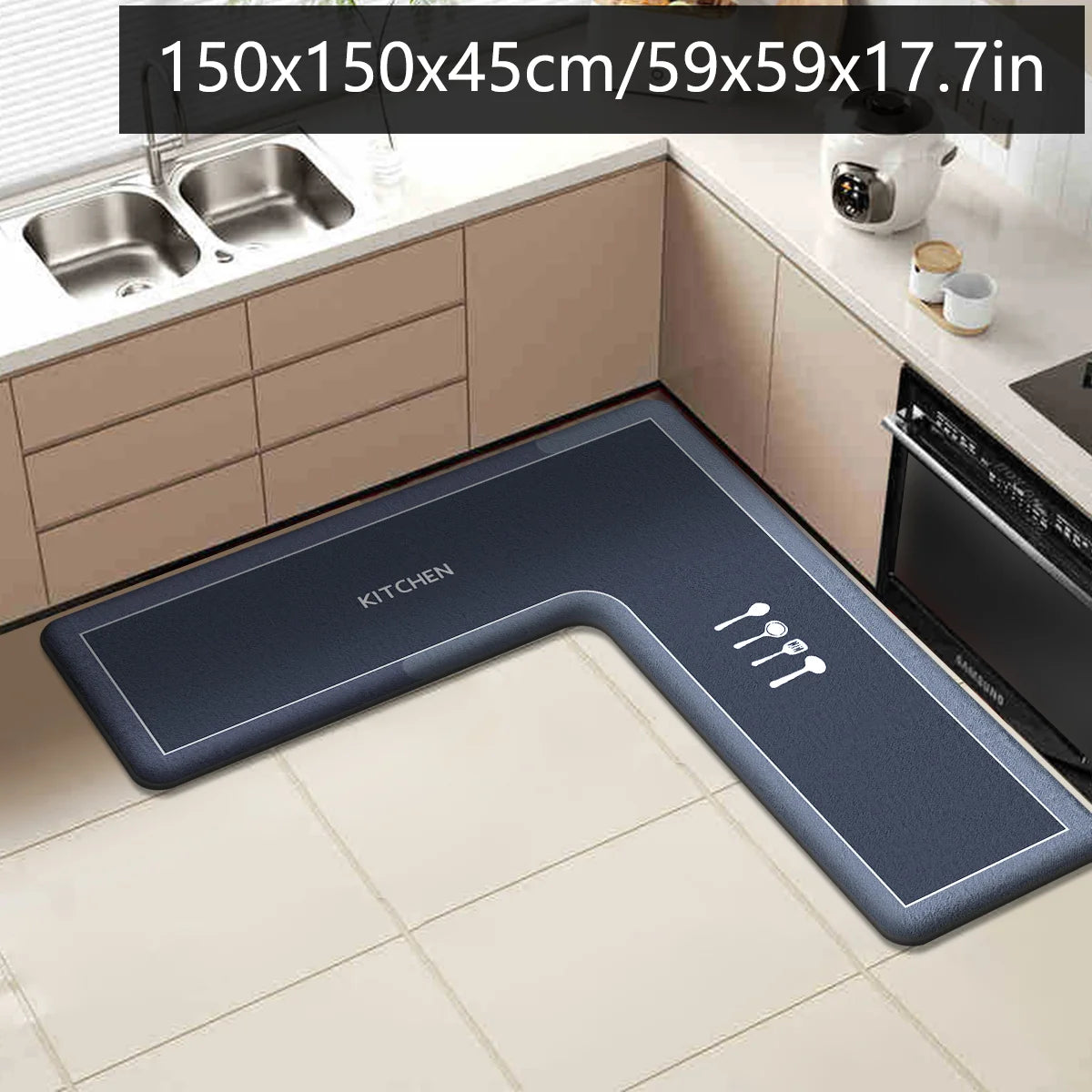 Simple kitchen floor mat L-shaped absorbent carpet restaurant non-slip foot mat home flannel anti-fall floor mat
