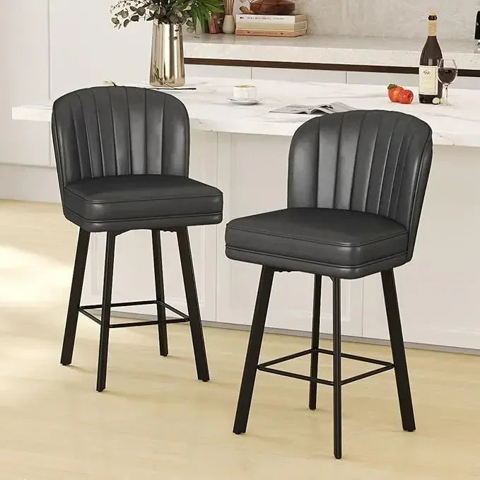 Swivel Counter-Height Bar Stools – Modern Upholstered Chairs with Back (Set of 2, Beige)