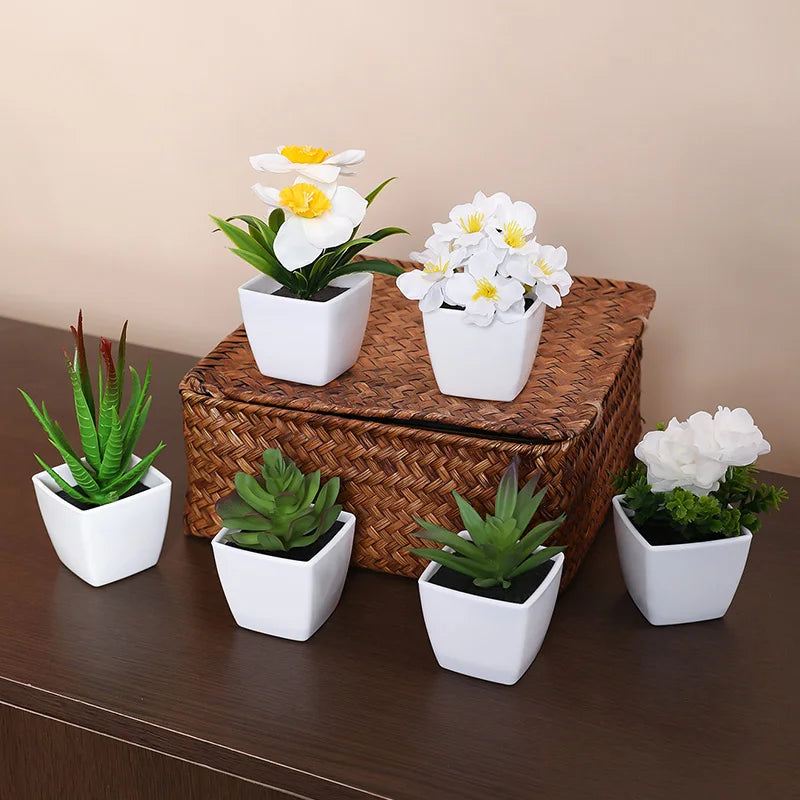 6PCS, artificial plants small bonsai, DIY crafts desktop windowsill display rack display decoration