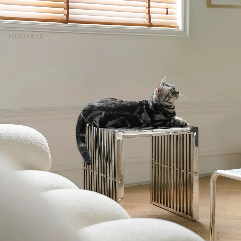 Nordic Stainless Steel Bench – Minimalist Shoe Changing Stool Ottoman