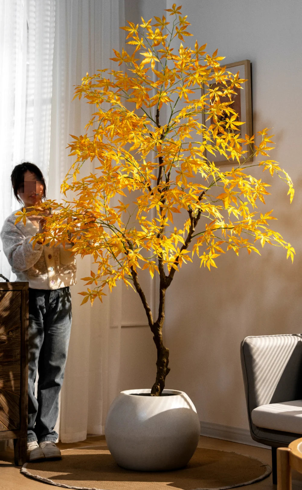 Artificial Maple Tree Red Maple Fake Tree Large Indoor Potted Plant Home Living Room Window Display Decoration Floor Greenery