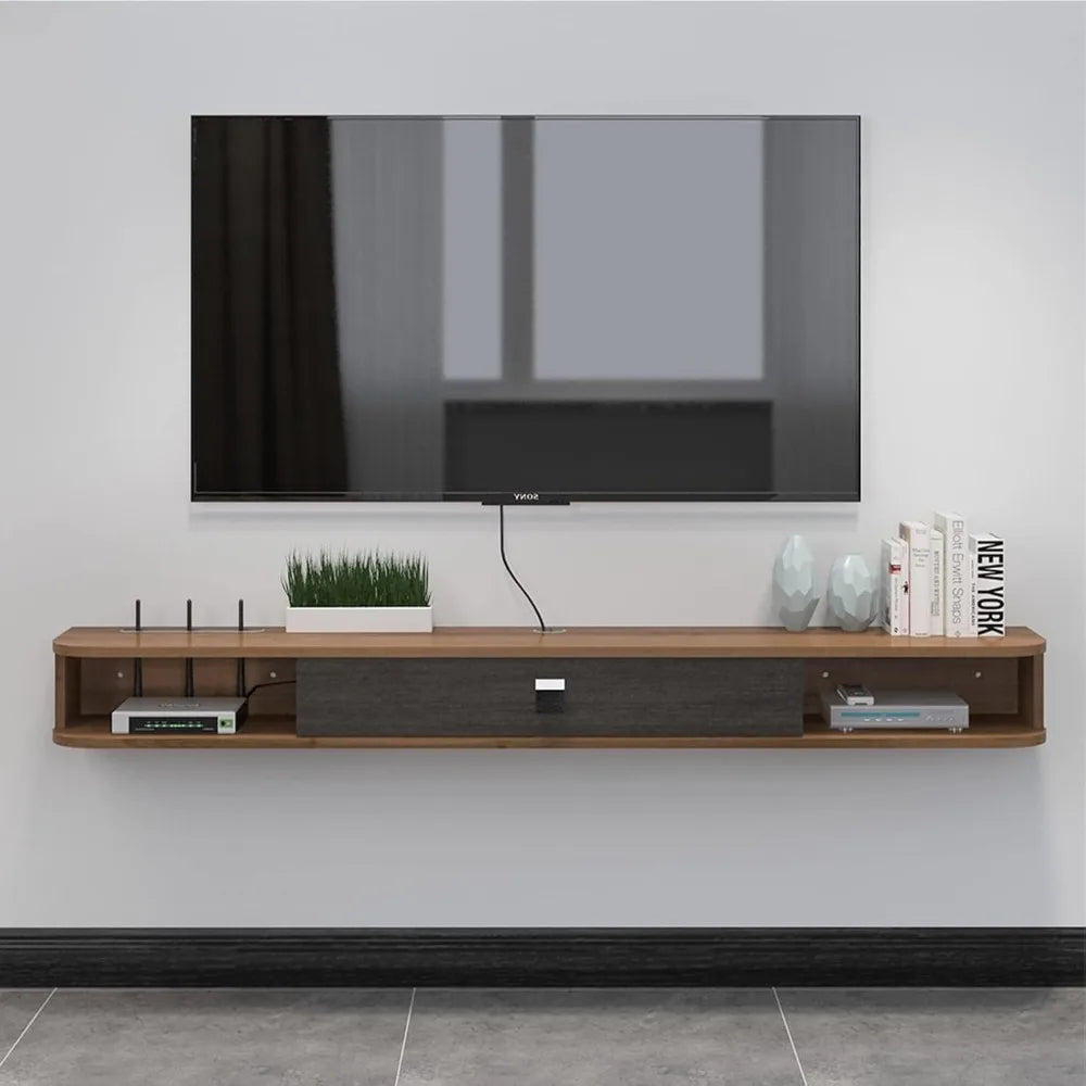 Floating TV Shelf, 55'' Wall Mounted TV Stand Floating TV Console Media Entertainment Under TV Shelf for Bedroom Livingroom (Wa