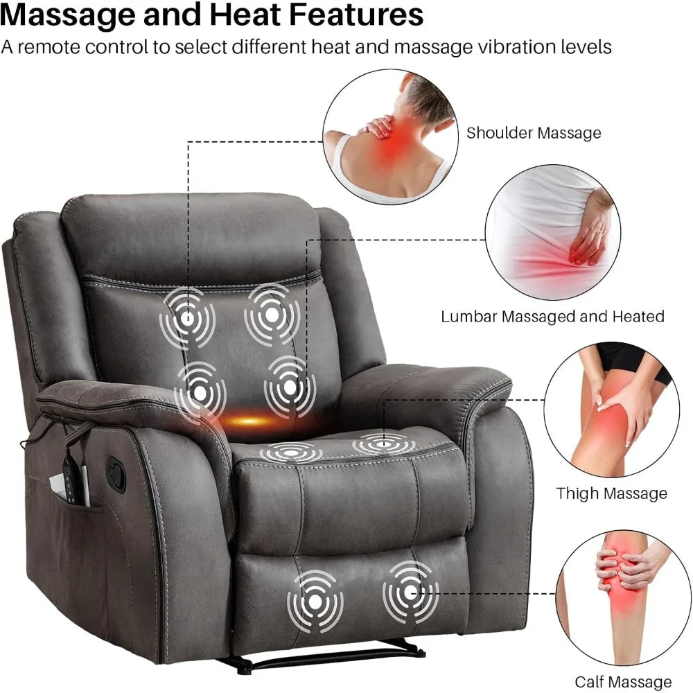 Massage Recliner Chair with Heated, Faux Leather Recliner Chairs for Adults, 39" Wide Manual Reclining Ergonomic Lounge Chair fo