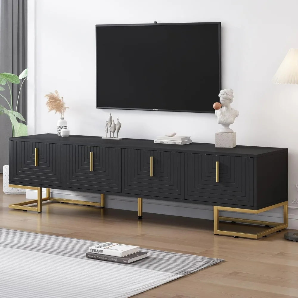 Modern TV Stand with Metal Legs and Gold Handles for TVs Up to 80'', Media Console Table with Cabinets and Adjustable