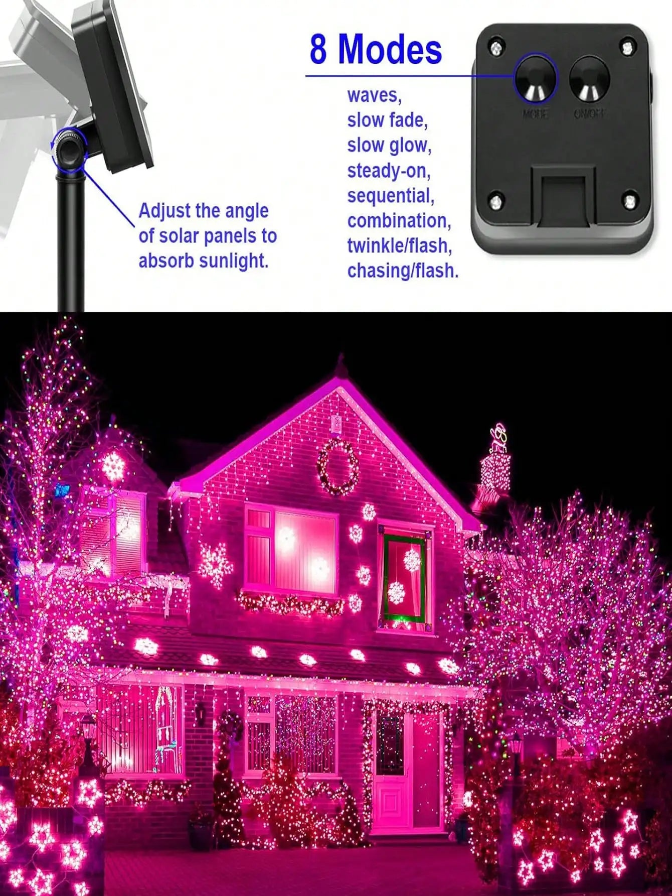 4Pcs 160ft Solar String Lights - 400Pcs Led Outdoor Fairy Lights, 8 Modes, Waterproof for Garden, Terrace, Tree Decoration - Great for Christmas, Weddings and Party (Warm Light) Ip44