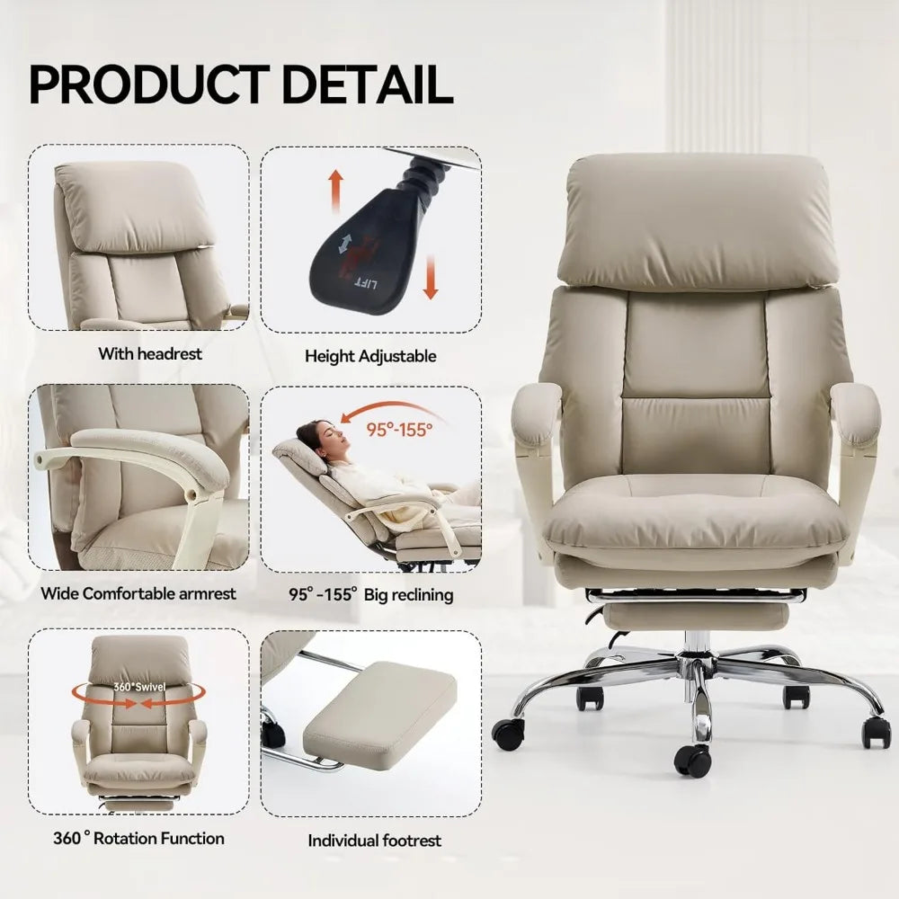 Office Chair with Foot Rest, Ergonomic Executive Office Chair with Arms, Reclining High Back PU Leather Comfy Swivel Compu