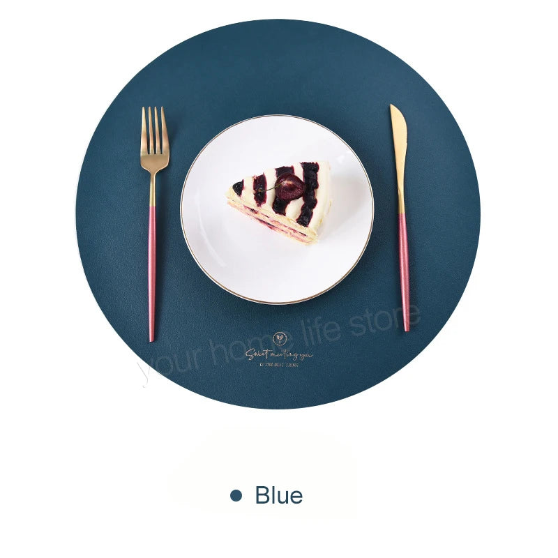 2/4/6PCFaux Leather Placemats with Coasters,Round Place Mats for Kitchen Dining Patio Table,Non-Slip,Heat Resistant,Washable