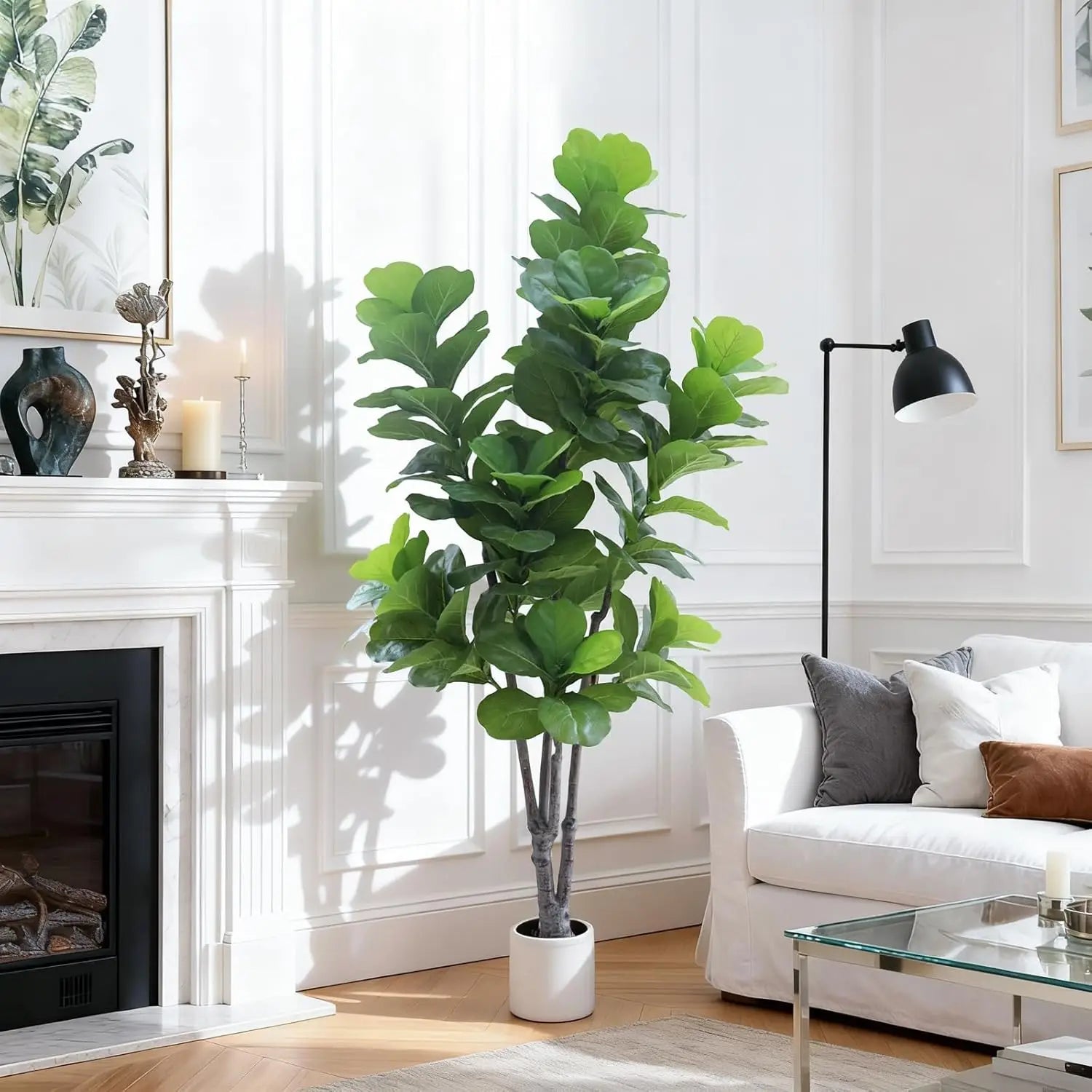 Artificial Fiddle Leaf Fig Tree with Pot Realistic Large Fake Ficus Lyrata Plant for Indoor Outdoor Home Office Decor