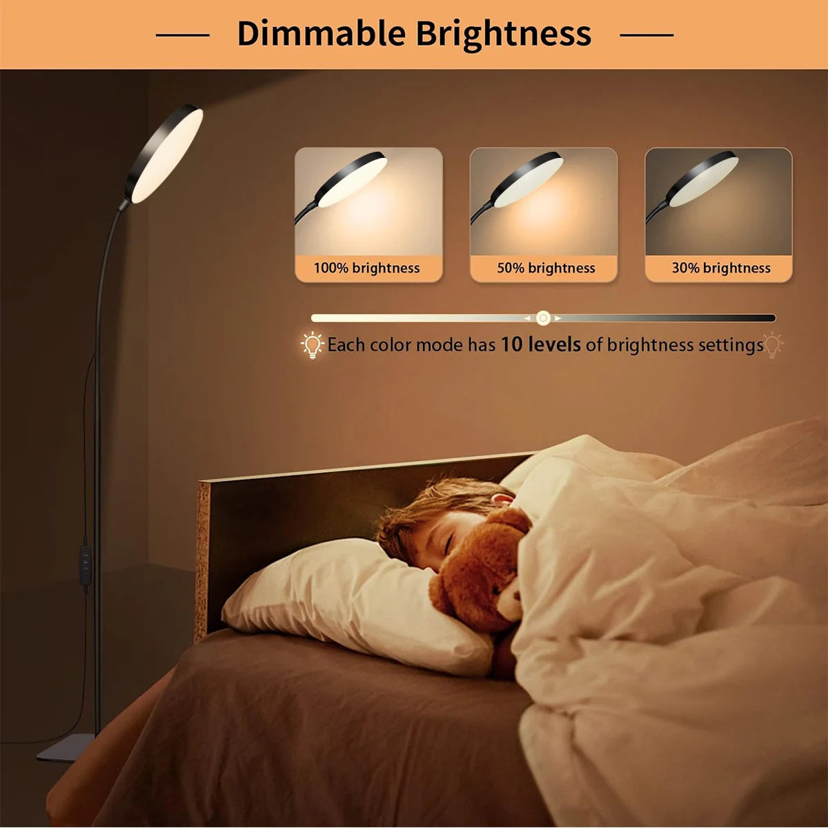 LED Floor Lamp Changeable Reading Lamp with Flexible Gooseneck Dimmable Table or Floor Standing Task Light for Indoor Room