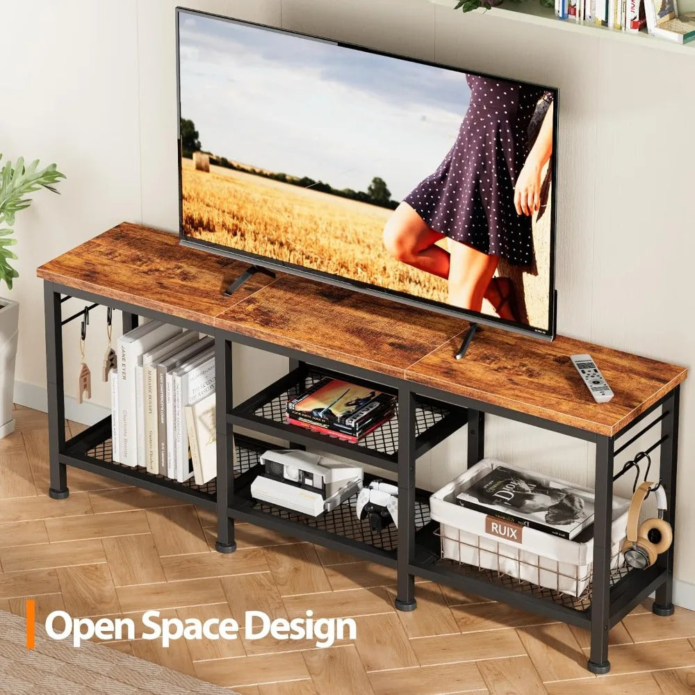 TV Stand for TVs up to 55 Inch, Entertainment Center with Open Storage , TV Media Console Table with Soundbar Shelf for