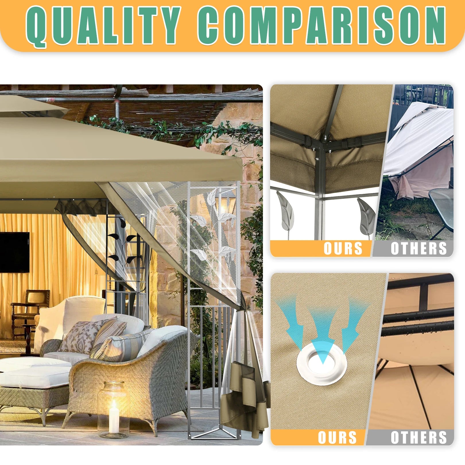 10x13 Outdoor Gazebo on Clearance with Mosquito Netting and Ventilated Double Flat Roof,All Weather for Patio,Backyard,Garden