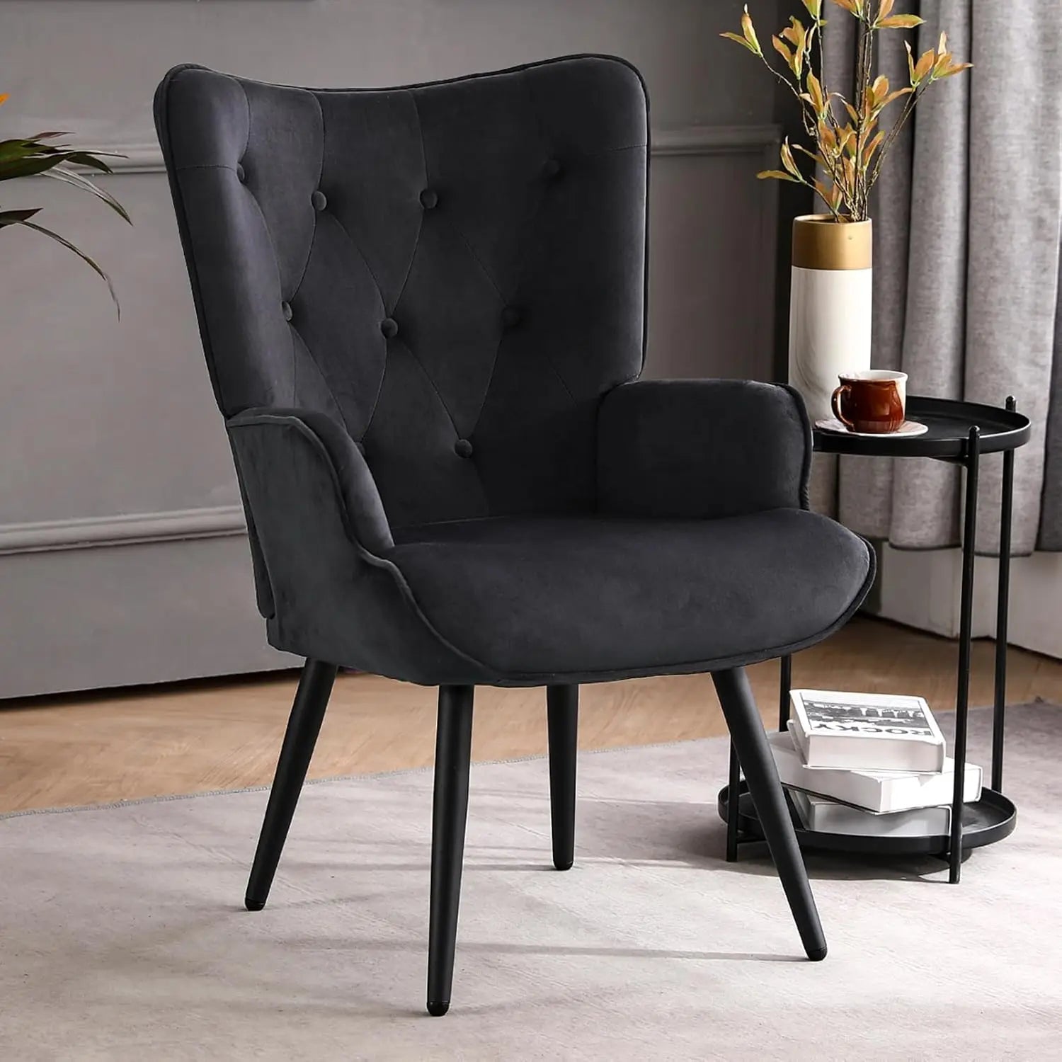 Bouclé Accent Chair – High-Back Tufted Wingback Reading Armchair