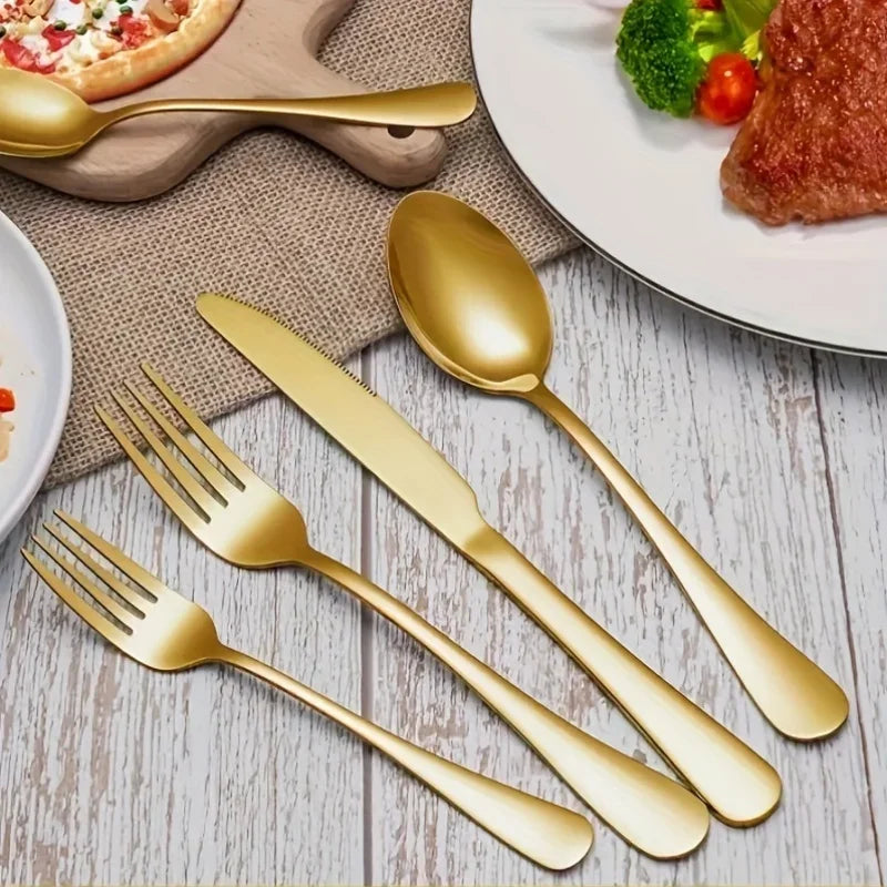 30/60-Piece Luxury Golden Flatware Set, Stainless Steel Cutlery Includes Dinner Spoons,Dinner Forks, Salad Forks, Dinner Knives